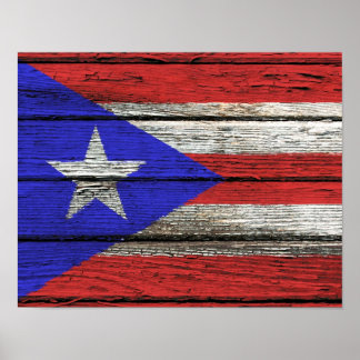 Puerto Rican Flag with Rough Wood Grain Effect Poster