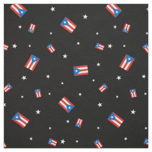 Puerto Rican Flags and Stars Black Fabric