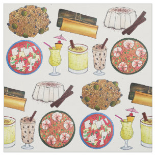 Puerto Rican Food Coquito Pasteles Arroz con Dulce Fabric