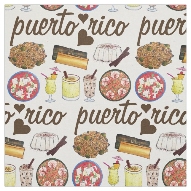 Puerto Rican Food Cuisine Love Puerto Rico Foodie Fabric (Swatch)