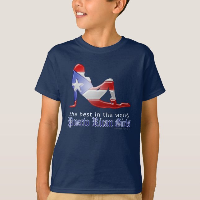 Puerto Rican Girl Silhouette Flag T-Shirt (Front)