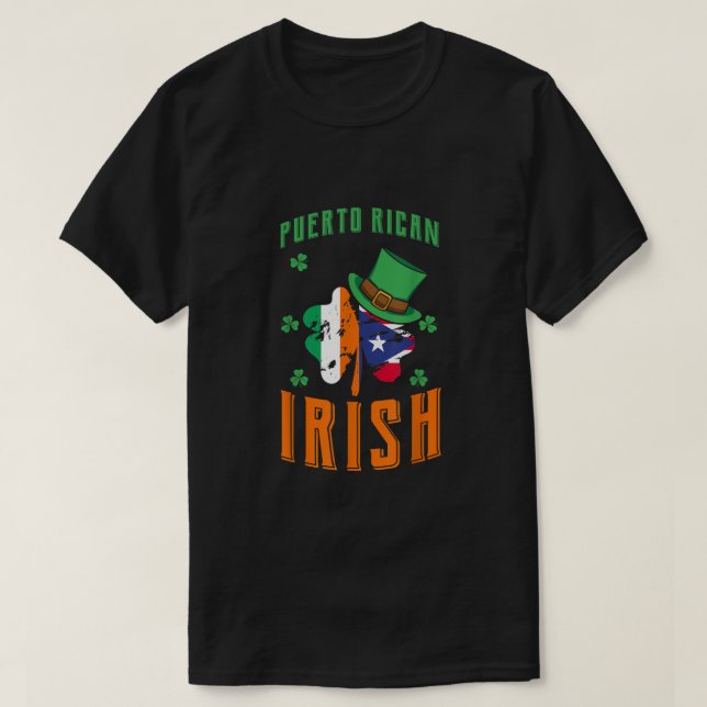 Puerto Rican Irish Flag Hat Shamrock St Patricks D T-Shirt (Design Front)