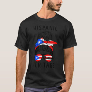 Puerto Rican Messy Bun Hispanic Heritage Boricua P T-Shirt