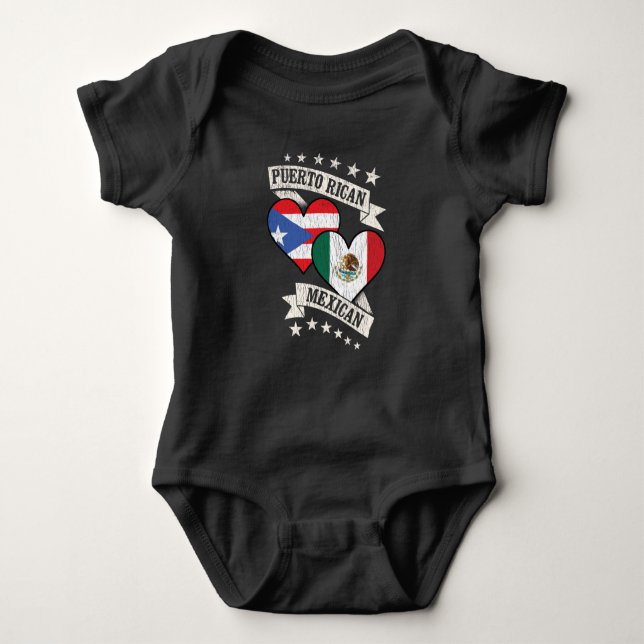 Puerto Rican Mexican Heart Flags Puerto Rico Mexic Baby Bodysuit (Front)