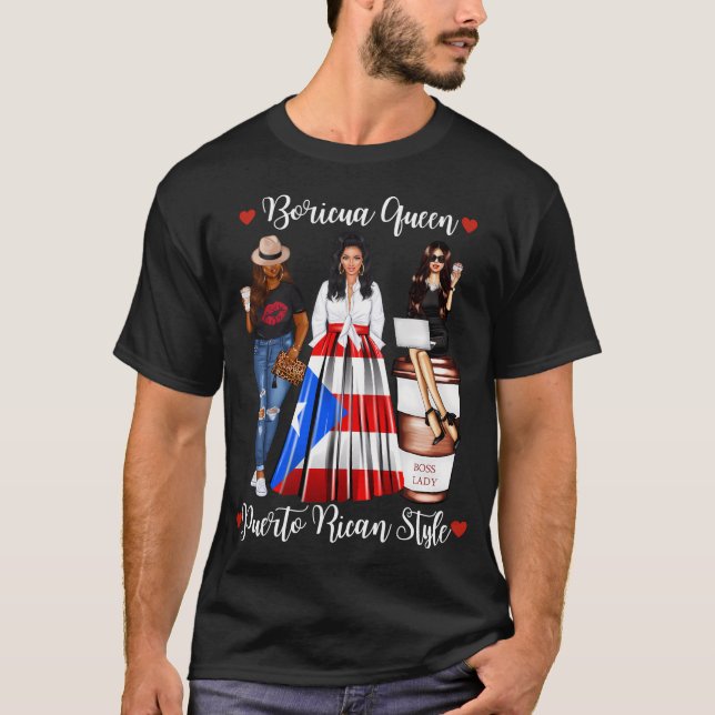 Puerto Rican Style Boricua Queen Moms Puerto Rico T-Shirt (Front)
