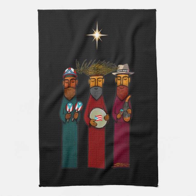 Puerto Rican Three Wise Men – Parranda Tea Towel (Vertical)