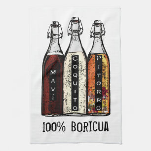 Puerto Rican Traditional Drinks 100% Boricua Tea Towel