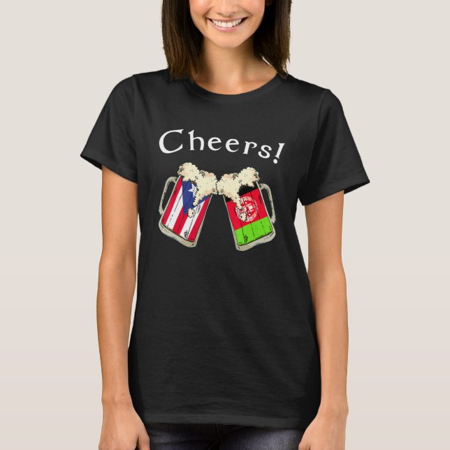 Puerto Rico Afghanistan Flag Cheers Beer Grown Pat T-Shirt (Front)