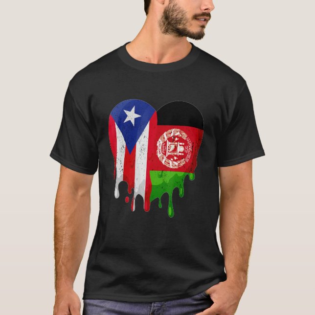 Puerto Rico Afghanistan Flag Heart Grown Patriot C T-Shirt (Front)