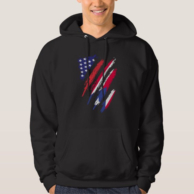 Puerto Rico American Grown Flag USA Patriot Herita Hoodie (Front)