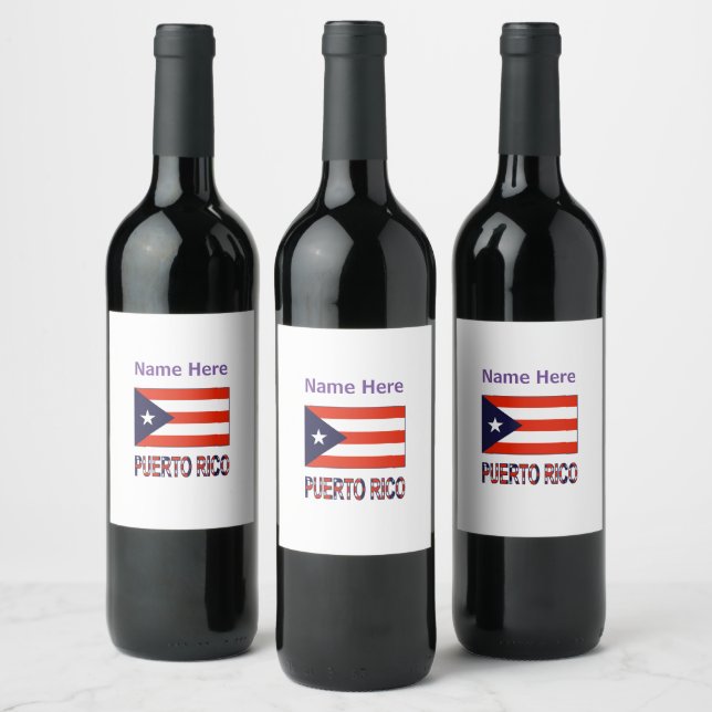 Puerto Rico and Puerto Rican Flag Personalised  Wine Label (Bottles)