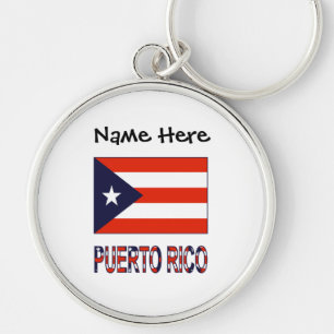 Puerto Rico and Puerto Rican Flag with Your Name Key Ring