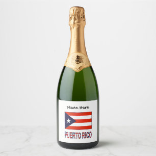 Puerto Rico and Puerto Rican Flag with Your Name Sparkling Wine Label