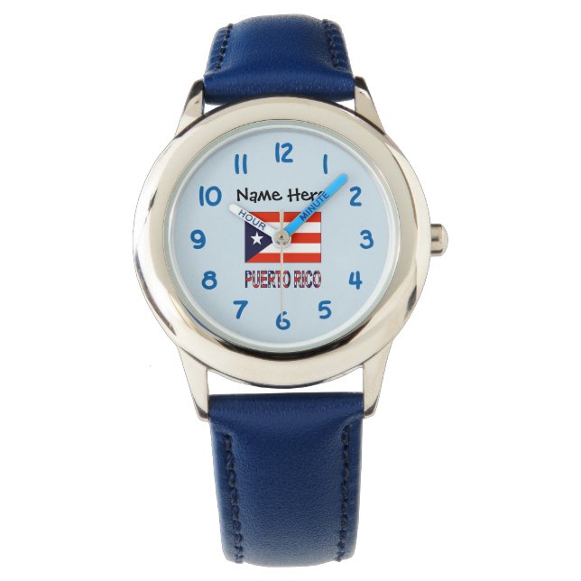 Puerto Rico and Puerto Rican Flag with Your Name Watch (Front)