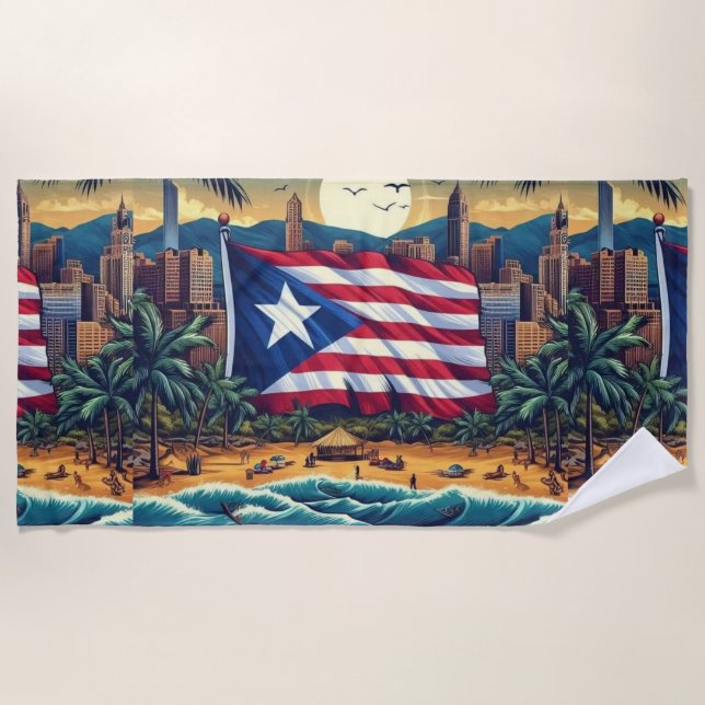 Puerto Rico Beach Towel with Flag (Front)