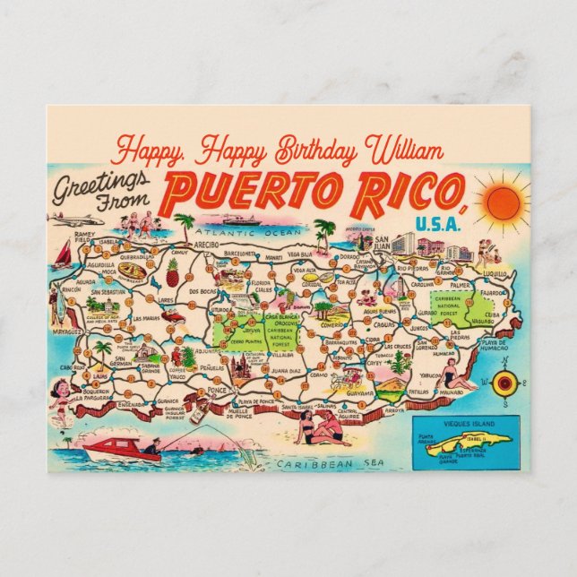  Puerto Rico Birthday Greeting Postcard (Front)