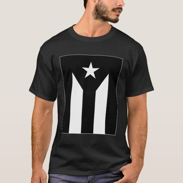 Puerto Rico Black And White Flag T-Shirt (Front)