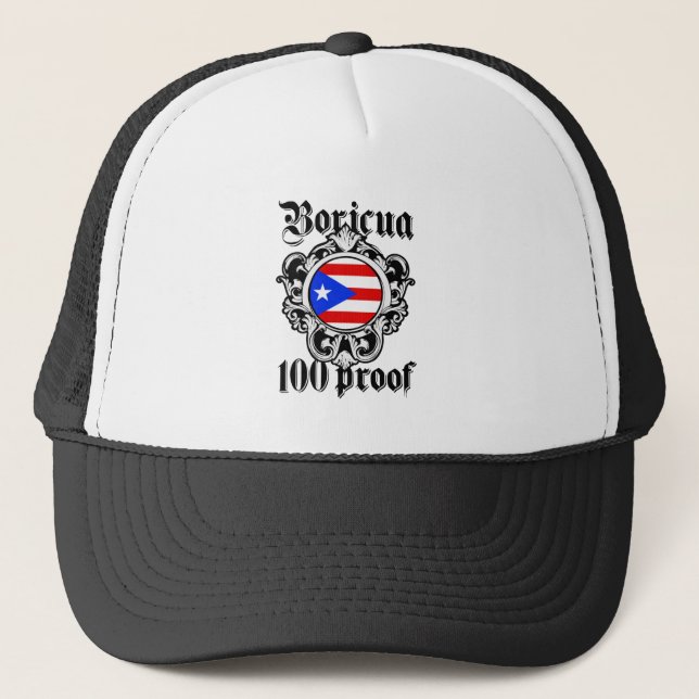 Puerto Rico Boricua 100 Proof Trucker Hat  (Front)