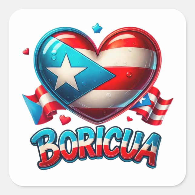 Puerto Rico Boricua Love Heart Flag Square Sticker (Front)