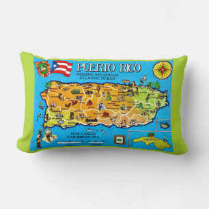 Puerto Rico Bright Blue Map Throw Pillow