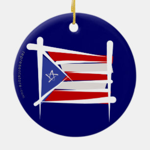 Puerto Rico Brush Flag Ceramic Ornament