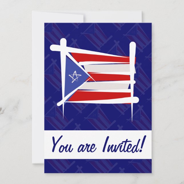 Puerto Rico Brush Flag Invitation (Front)