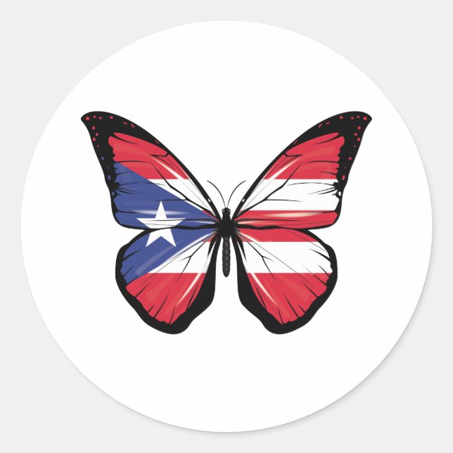 Puerto Rico Butterfly Flag Classic Round Sticker (Front)