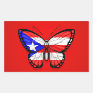 Puerto Rico Butterfly Flag on Red Rectangular Sticker