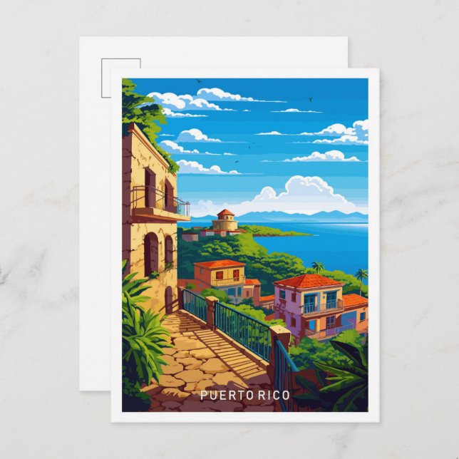 Puerto Rico Caribbean Travel Vintage Illustration Postcard (Front/Back)