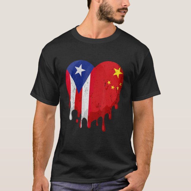 Puerto Rico China Flag Heart Citizen Grown Patriot T-Shirt (Front)