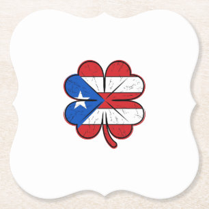Puerto Rico Clover Flag Vintage Engraving Vector D Paper Coaster