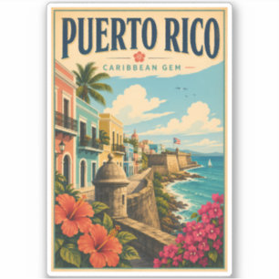 Puerto Rico Coast Illustration Travel Art Vintage