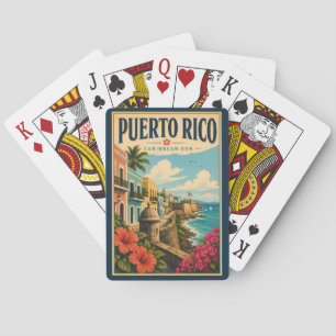 Puerto Rico Coast Illustration Travel Art Vintage Playing Cards