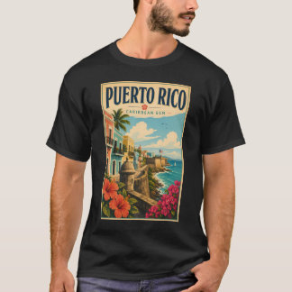 Puerto Rico Coast Illustration Travel Art Vintage T-Shirt