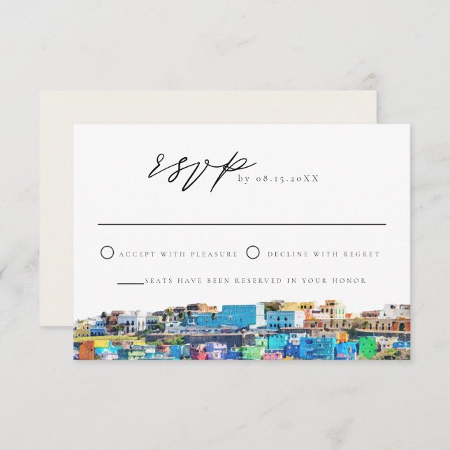 PUERTO RICO Colourful Buildings Skyline RSVP Card (Front/Back)