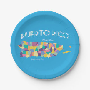Puerto Rico Colourful Map Paper Plate
