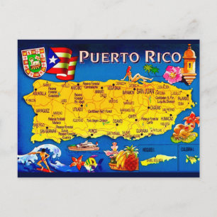 Puerto Rico Colourful Map Postcard