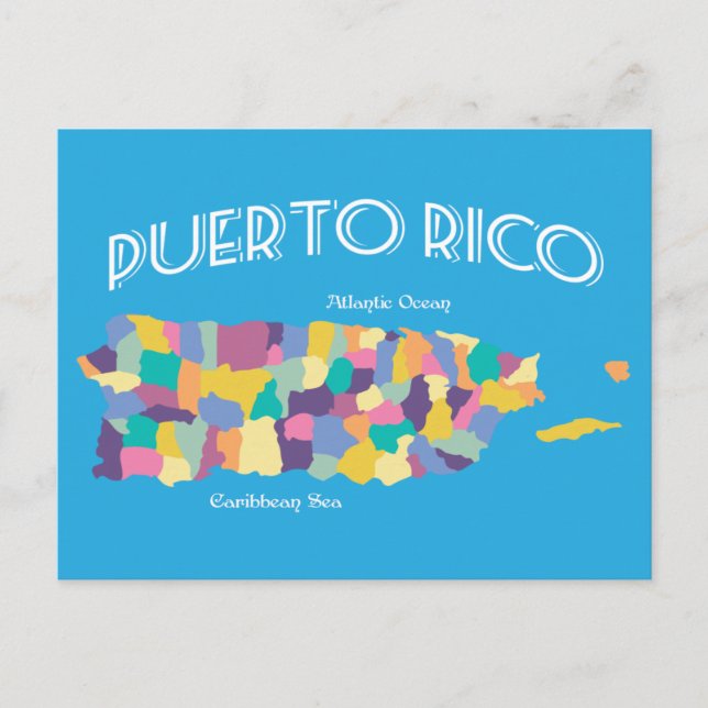 Puerto Rico Colourful Map Postcard (Front)