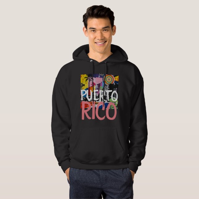 Puerto Rico Cool Graffiti Mural Hoodie, Men's Hoodie (Front Full)