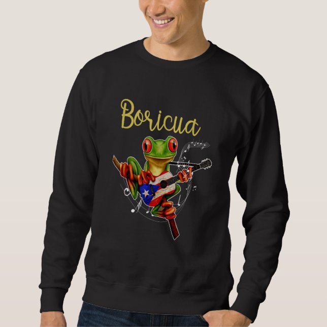 Puerto Rico Coqui Frog Playing Guitar Puerto Rican Sweatshirt (Front)