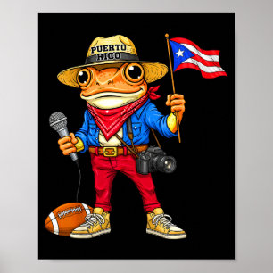 Puerto rico coqui frog street music football poster