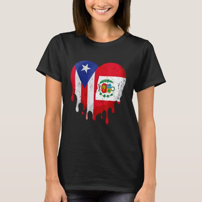 Puerto Rico Costa Rica Flag Heart Grown Patriot Co T-Shirt (Front)