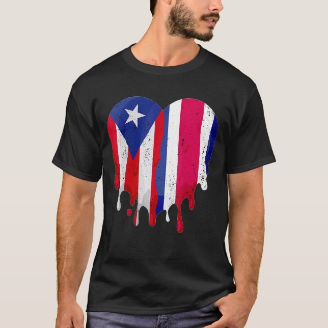 Puerto Rico Costa Rica Flag Heart Grown Patriot Co T-Shirt (Front)
