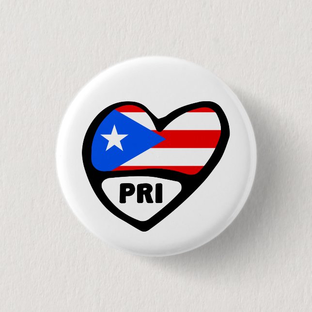 Puerto Rico Country Code Flag Heart Pin Badge, PRI (Front)