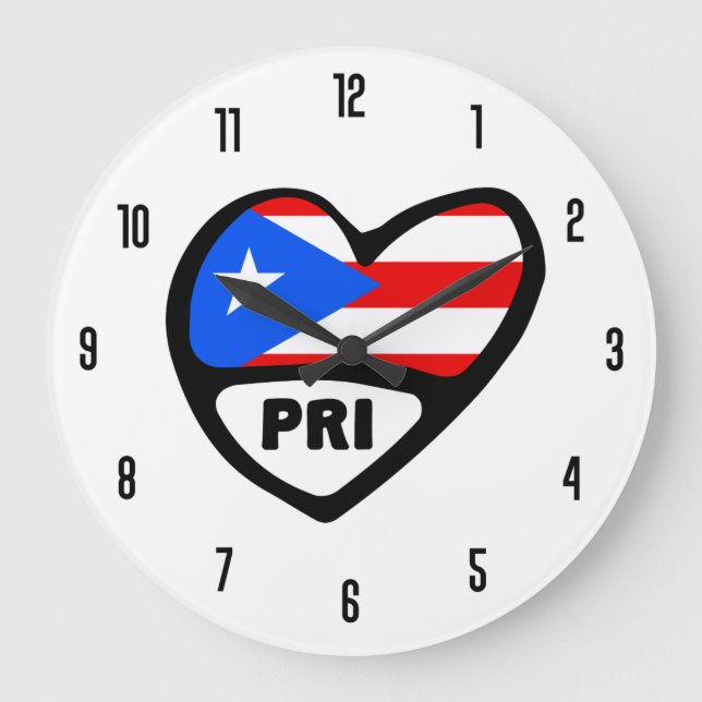 Puerto Rico Country Code PRI Flag Heart Large Clock (Front)