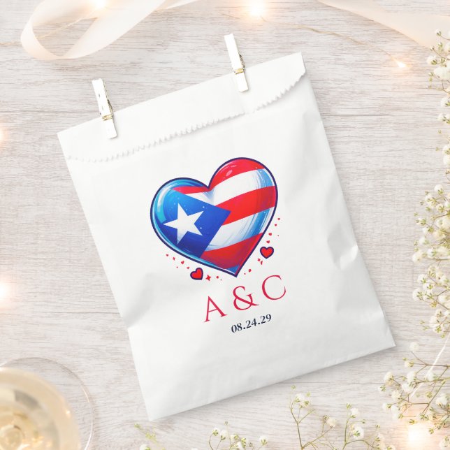 Puerto Rico Couple Heart Wedding Favour Bag (Clipped)