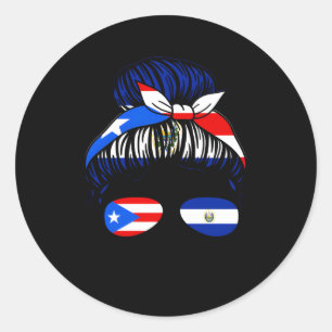Puerto Rico El Salvador Flag Puerto Rican Messy Bu Classic Round Sticker