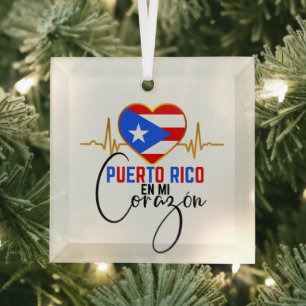 Puerto Rico en mi Corazon Puerto Rican Pride  Glass Tree Decoration