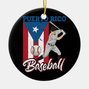 Puerto Rico Flag Baseball Boricua Player Sport Bat Ceramic Ornament