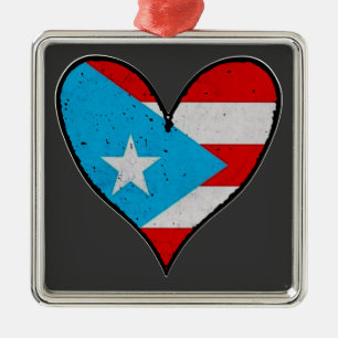 Puerto Rico Flag Boricua Heart, Puerto Rican Metal Ornament